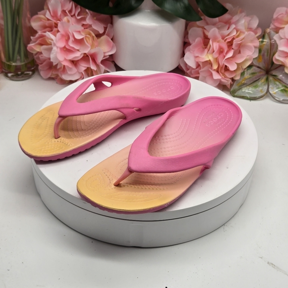 Crocs Kadee-ii Seasonal Graphic Flip Pink/Beige Sz W8